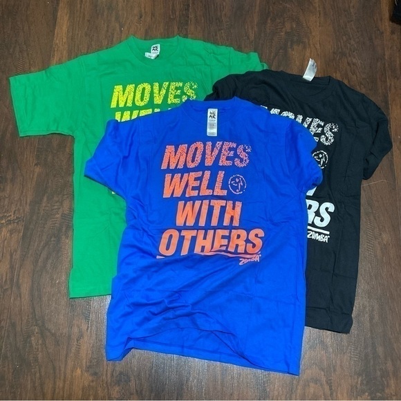 3 ZUMBA T-Shirts “MOVES WELL WITH OTHERS” customazible 100% cotton Large… - Picture 1 of 13